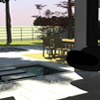 Contemporary Garden with Seating, deck and pond