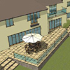 Large Patio with Steps Down to Lawn