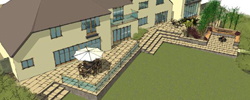 Large Patio with Steps Down to Lawn