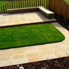 Sawn Stone Patio with Oak Windbreak - Nottinghamshire